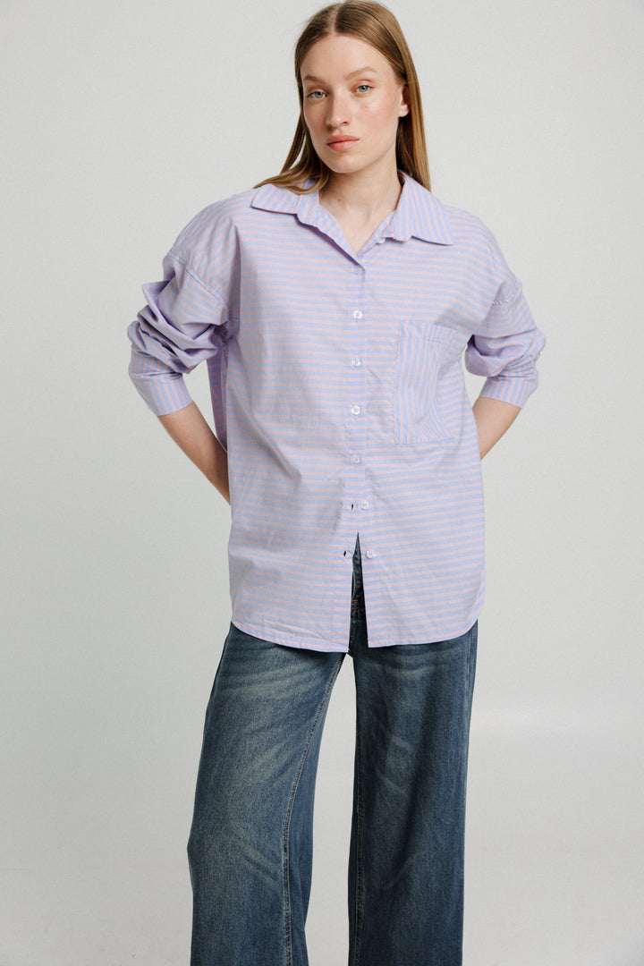 True Light Blue Stripes Buttoned Shirt