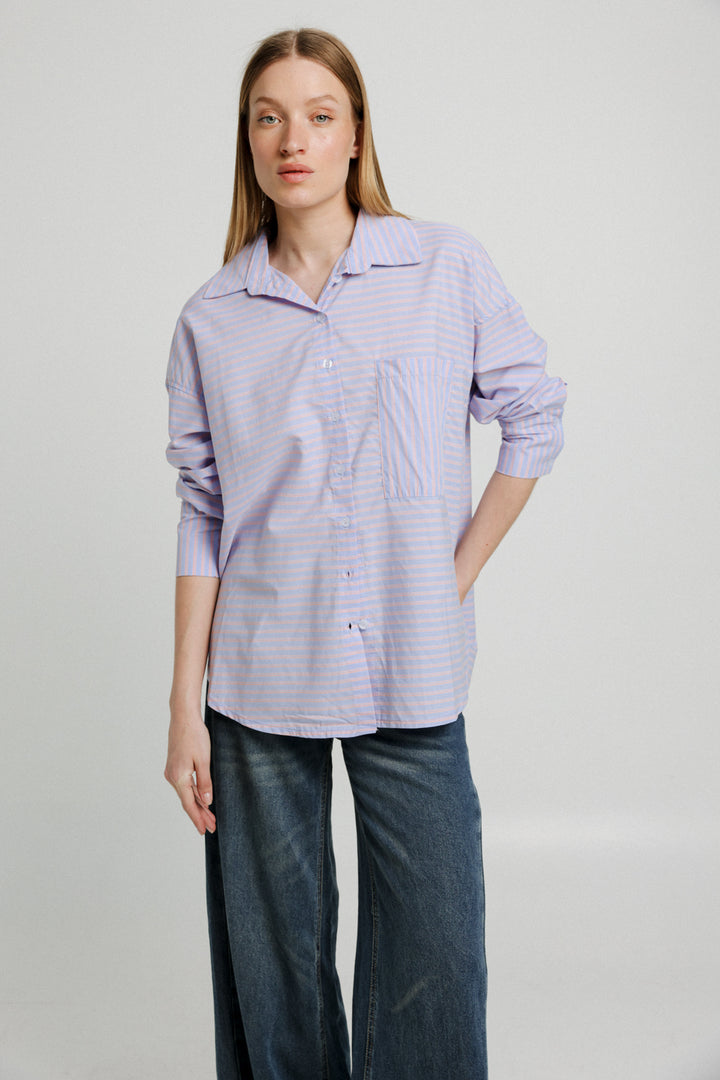 True Light Blue Stripes Buttoned Shirt