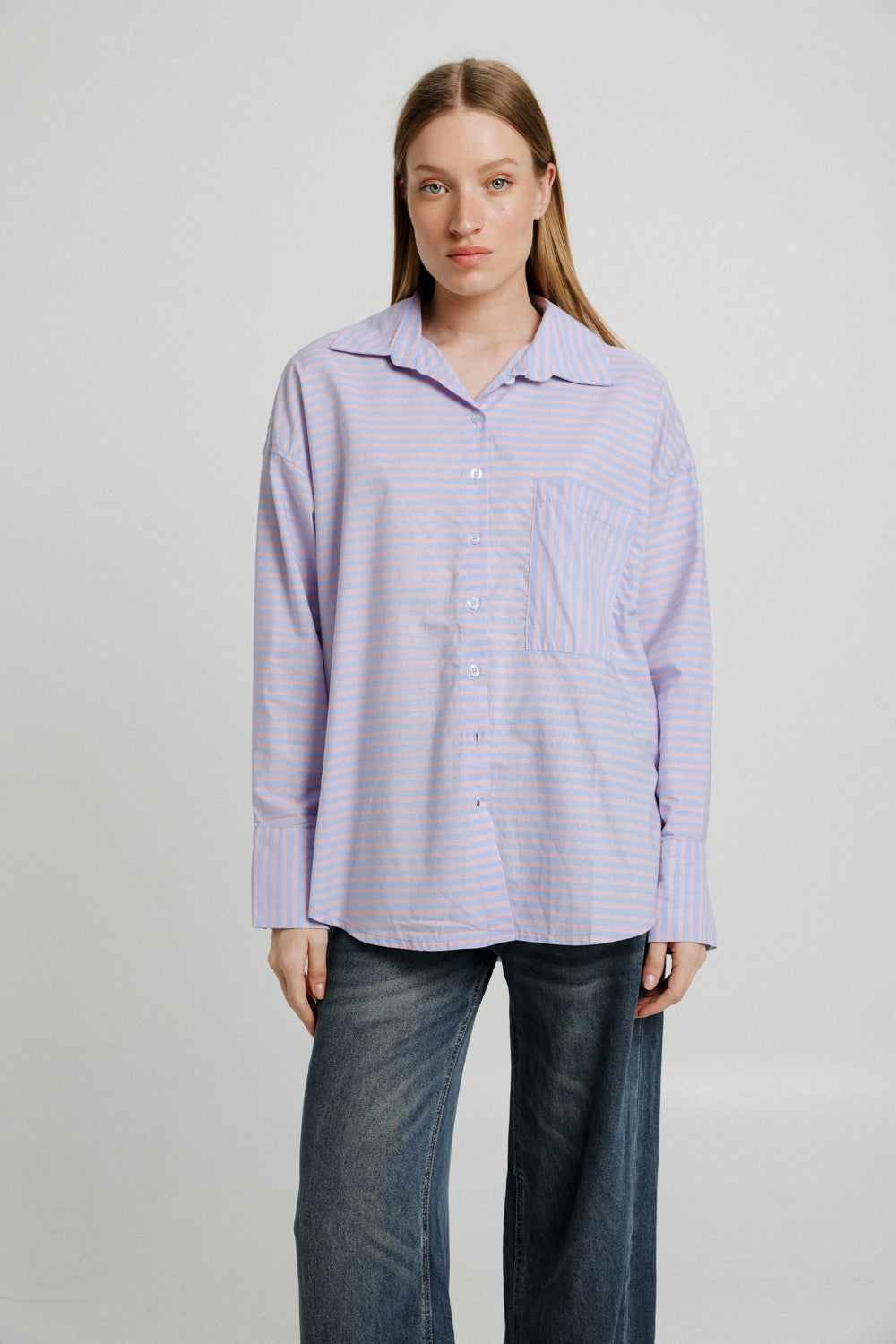 True Light Blue Stripes Buttoned Shirt