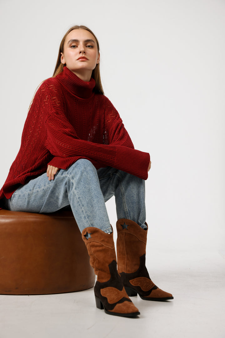 מגפי בוקרים חומות לנשים Western Brown Boots