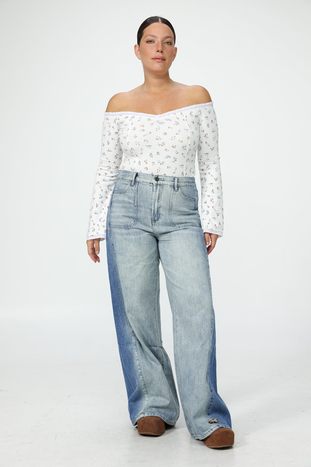 Spot Striped Off Shoulder Bodysuit