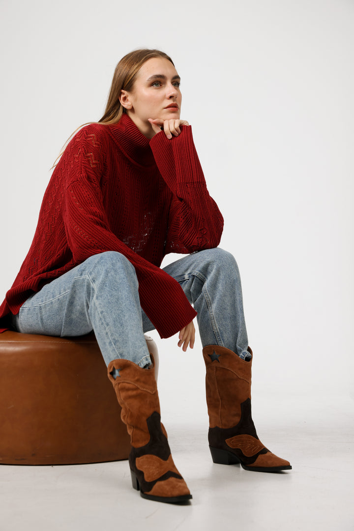 מגפיים גבוהות בצבע חום לאישה Western Brown Boots