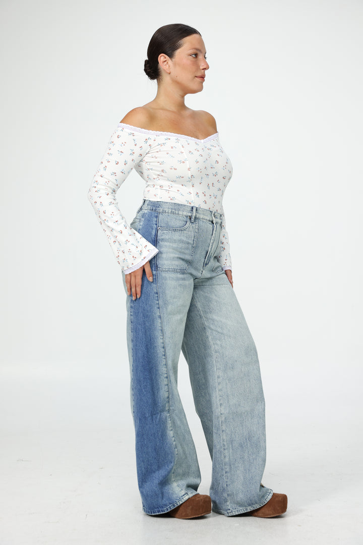 Spot Striped Off Shoulder Bodysuit