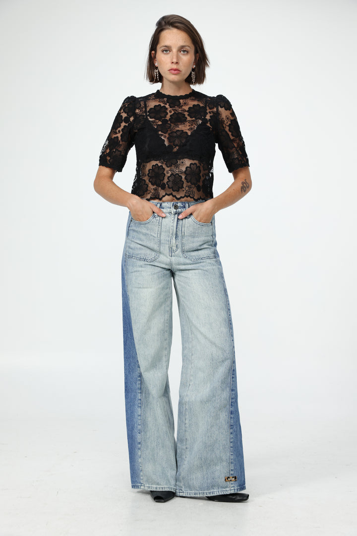 Floral Lace Black T-Shirt