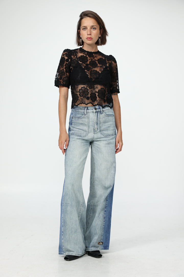 Floral Lace Black T-Shirt