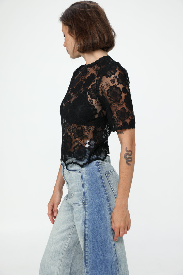 Floral Lace Black T-Shirt