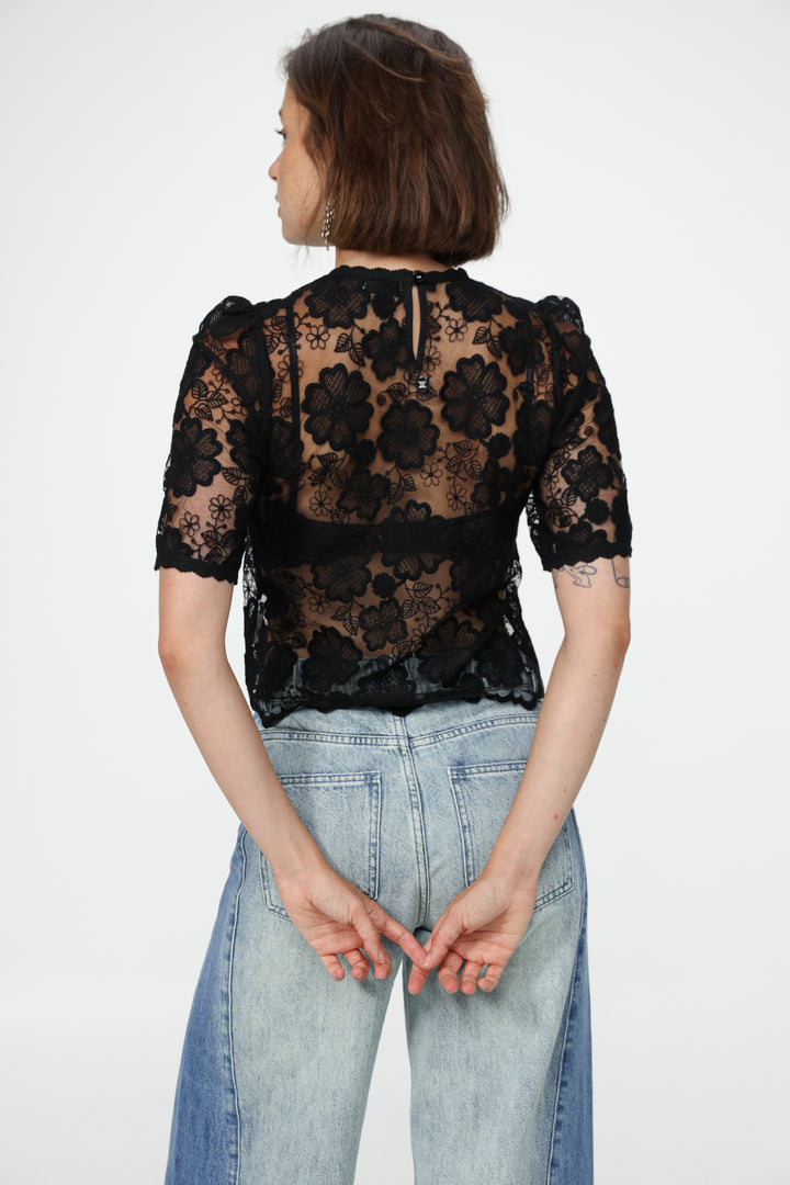 Floral Lace Black T-Shirt