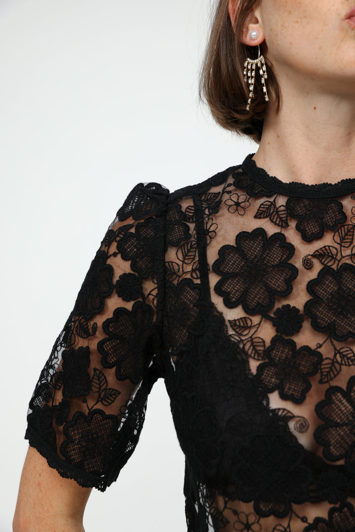 Floral Lace Black T-Shirt