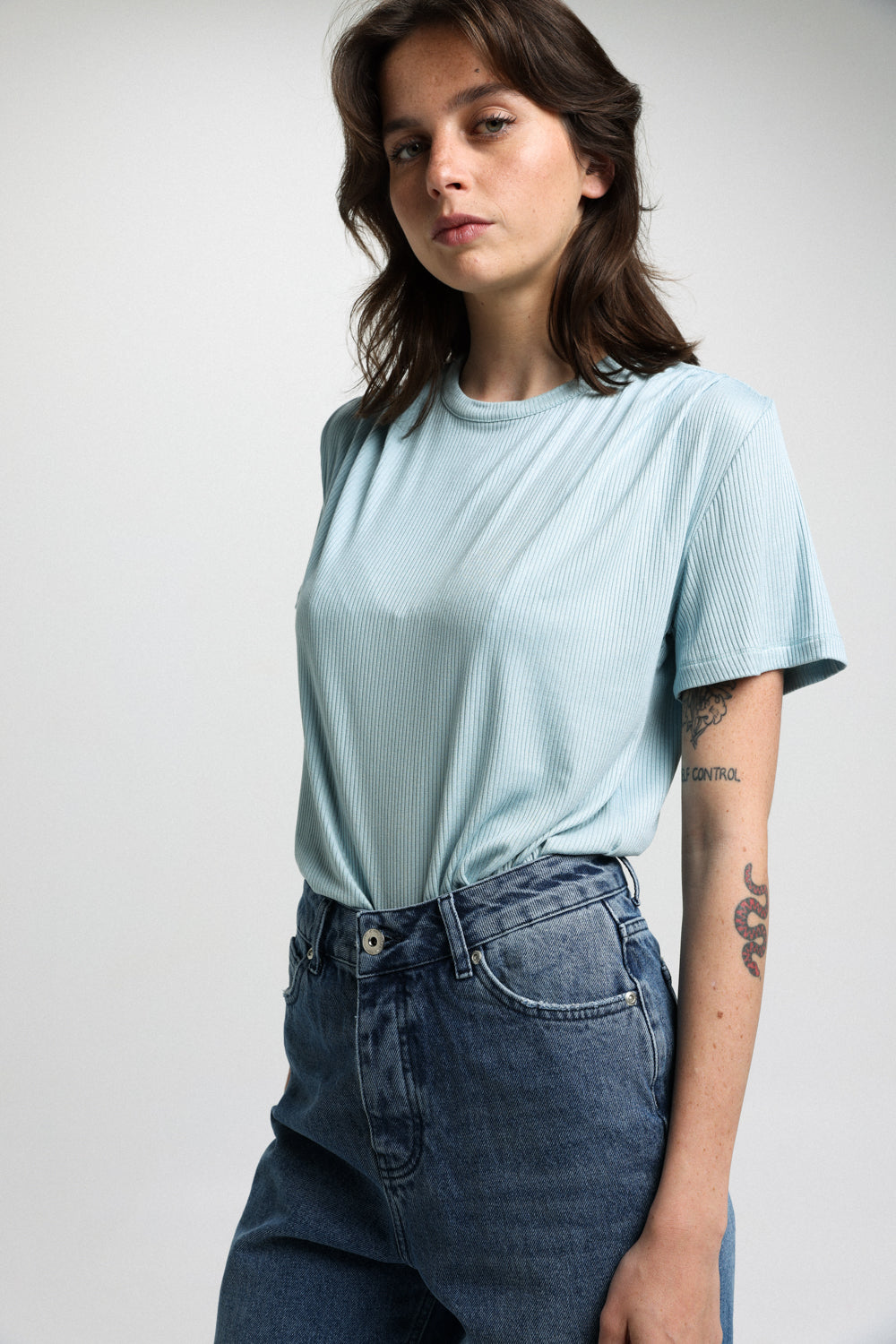 New Only Light Blue Rib T-Shirt