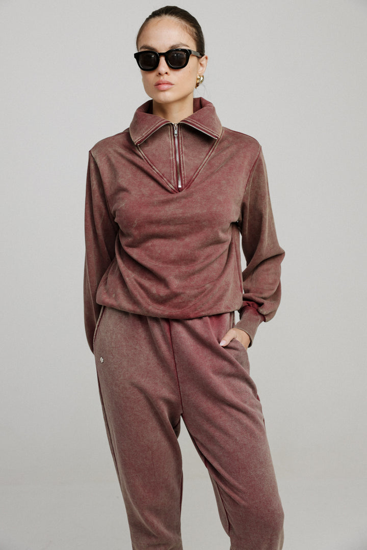 Asa Wine Zippered Sweatshirt