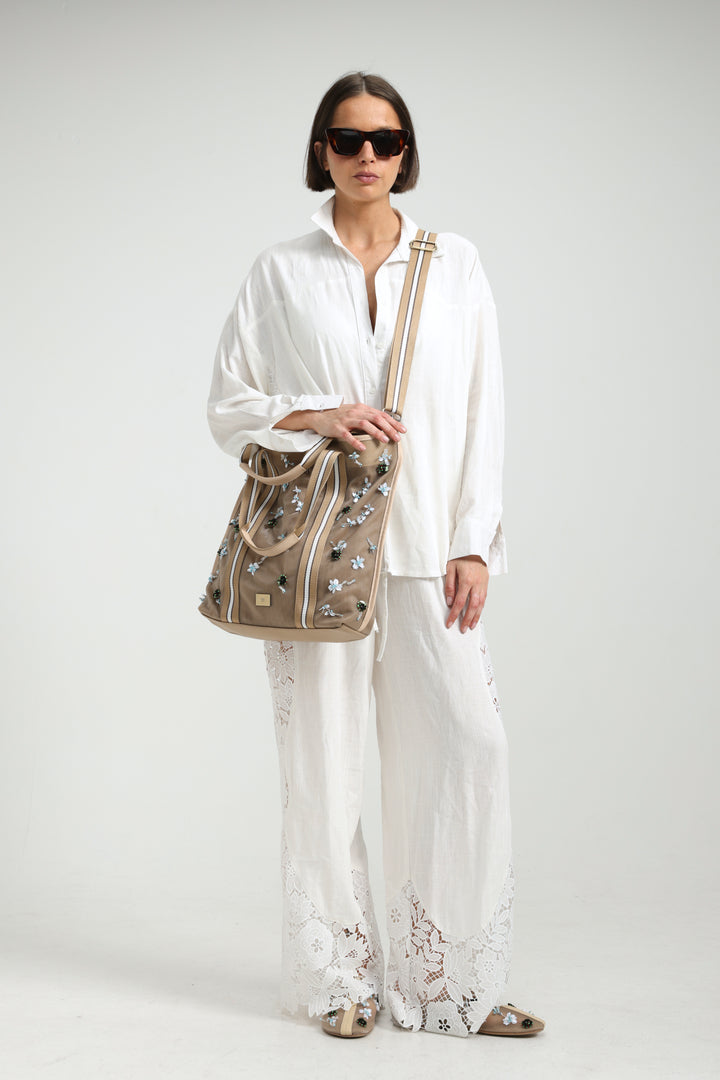 Mesh Cream Tote Bag