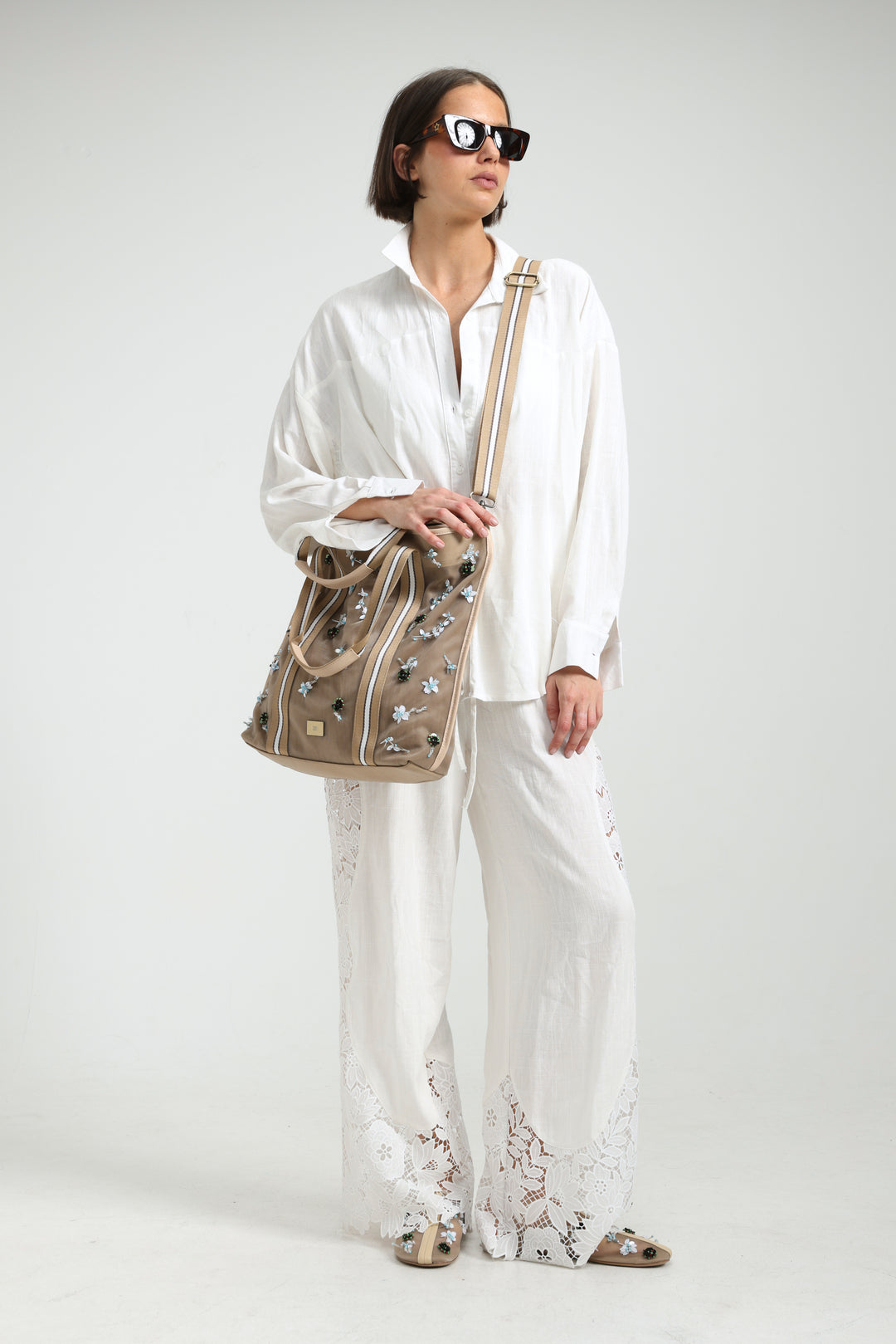 Mesh Cream Tote Bag