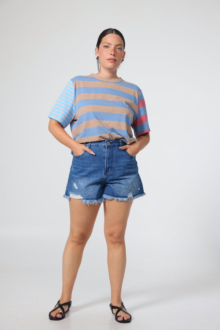 Time Blue Mixed Stripes T-Shirt