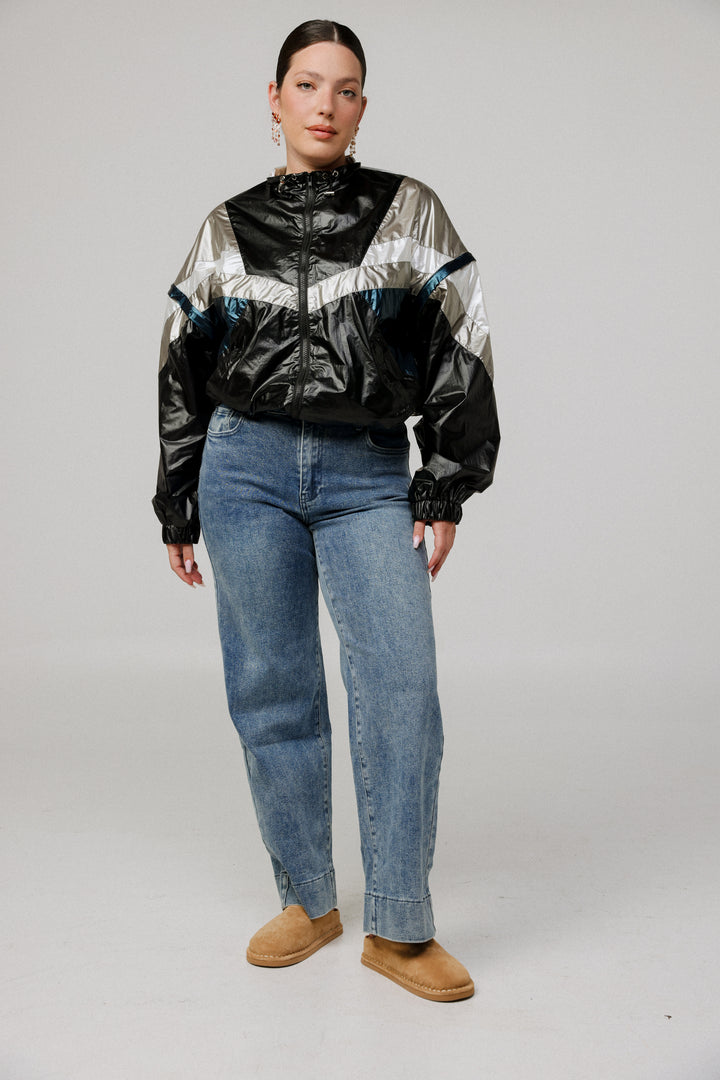 ג'קט ניילון נשים מידה גדולה Black Nylon Jacket 