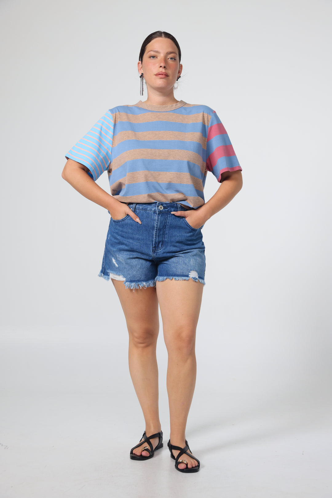 Time Blue Mixed Stripes T-Shirt