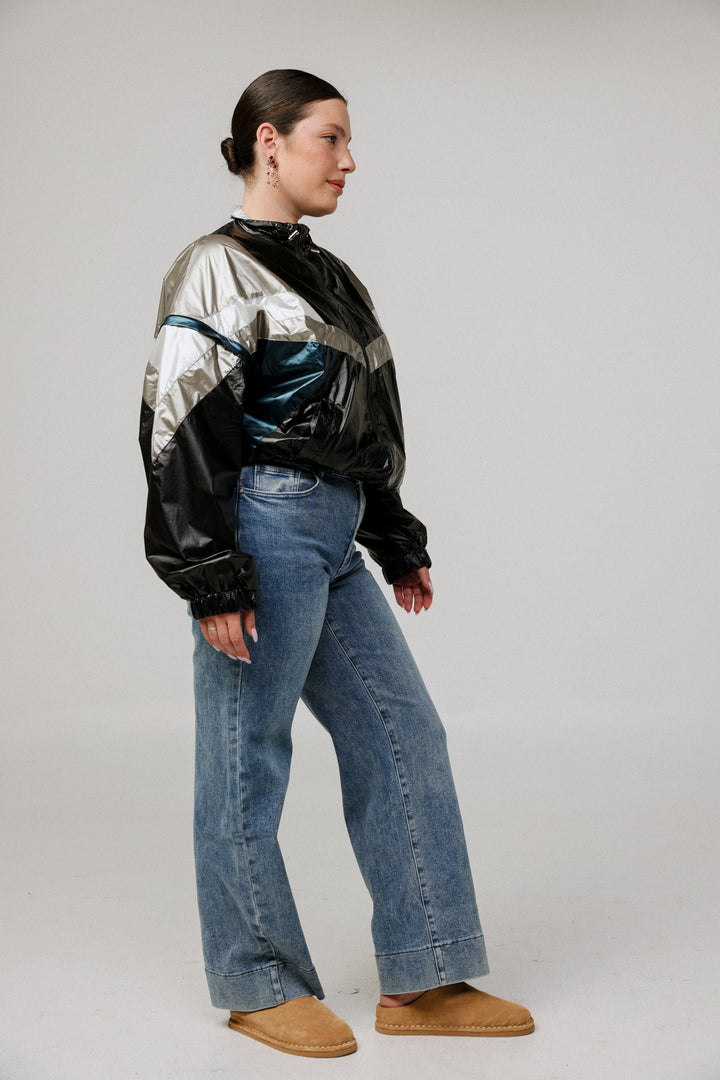 ז'קט ניילון לאישה מידה לארג Black Nylon Jacket 