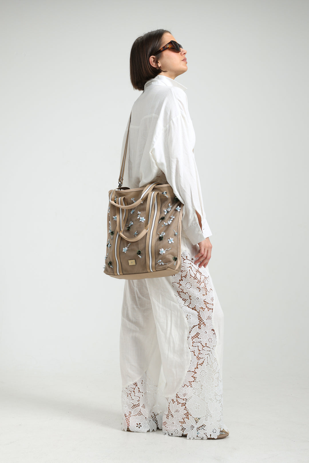 Mesh Cream Tote Bag