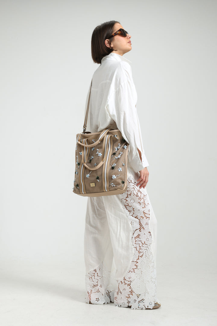 Mesh Cream Tote Bag