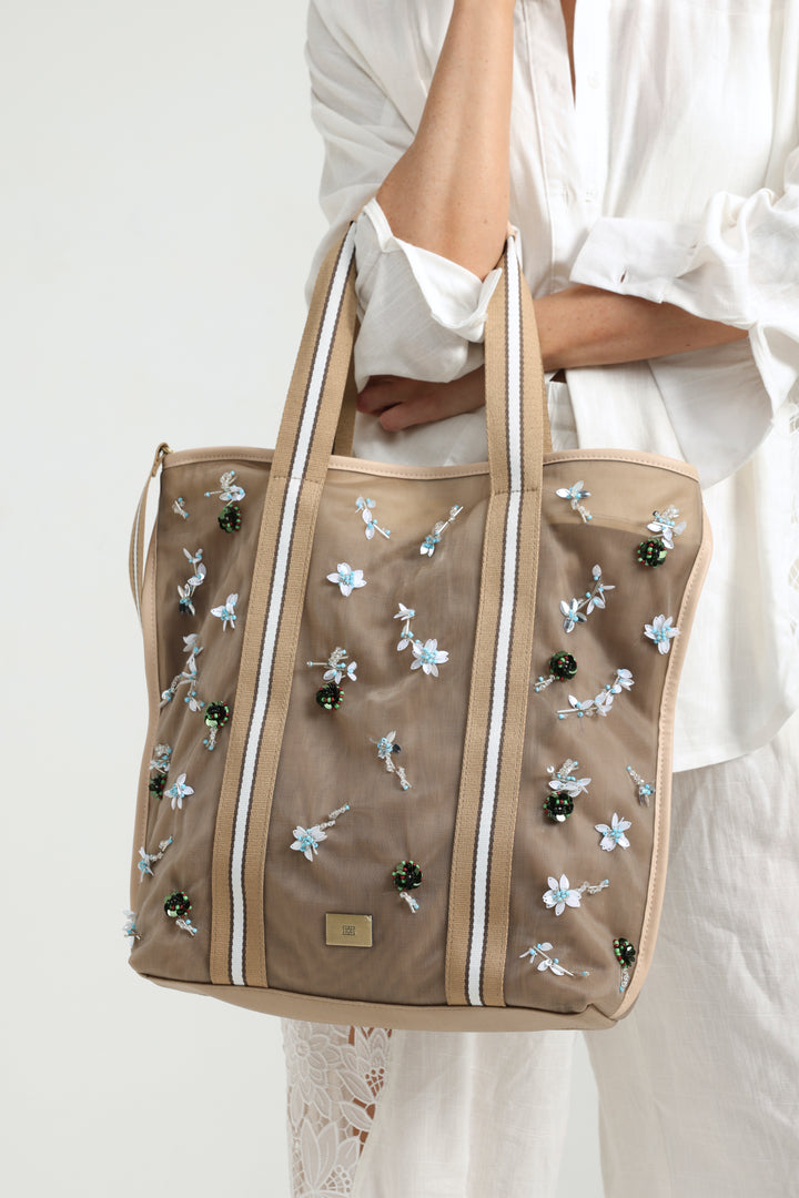 Mesh Cream Tote Bag