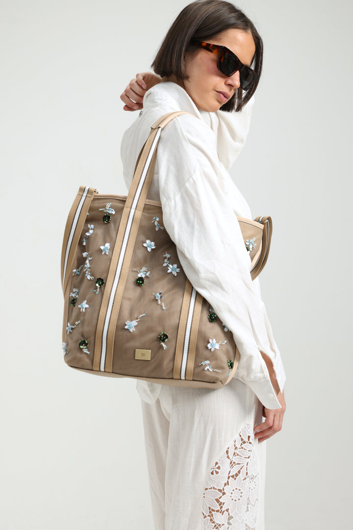 Mesh Cream Tote Bag