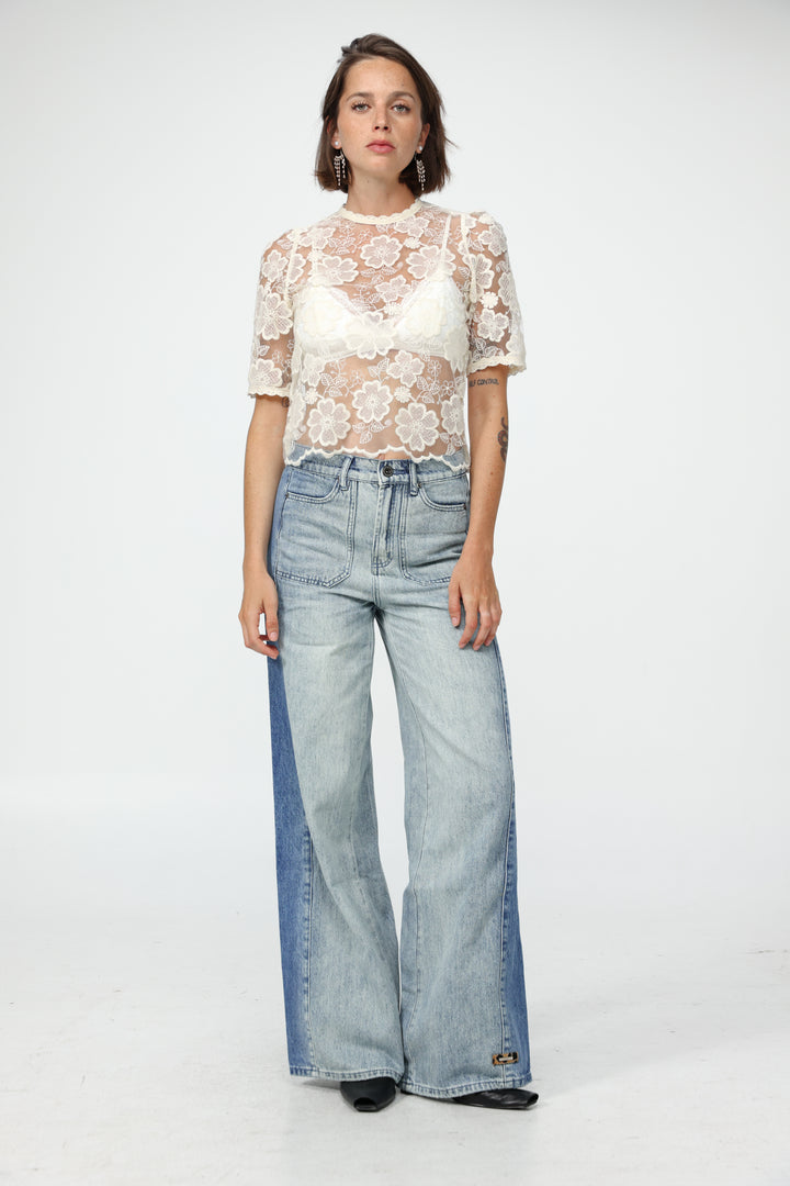 Floral Lace Cream T-Shirt