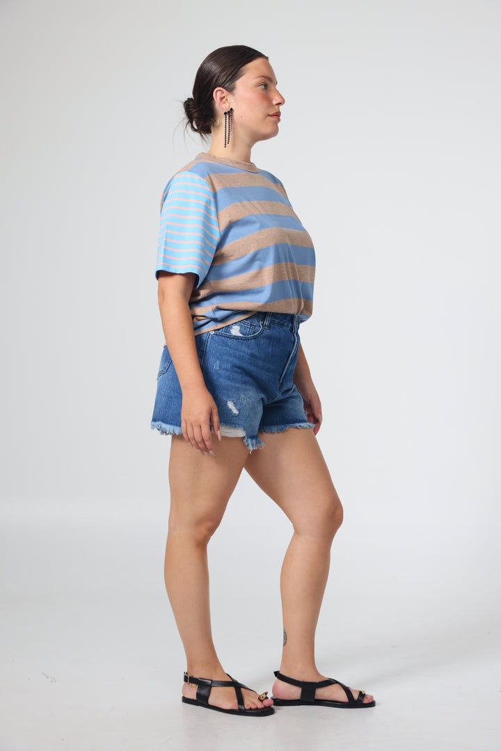 Time Blue Mixed Stripes T-Shirt