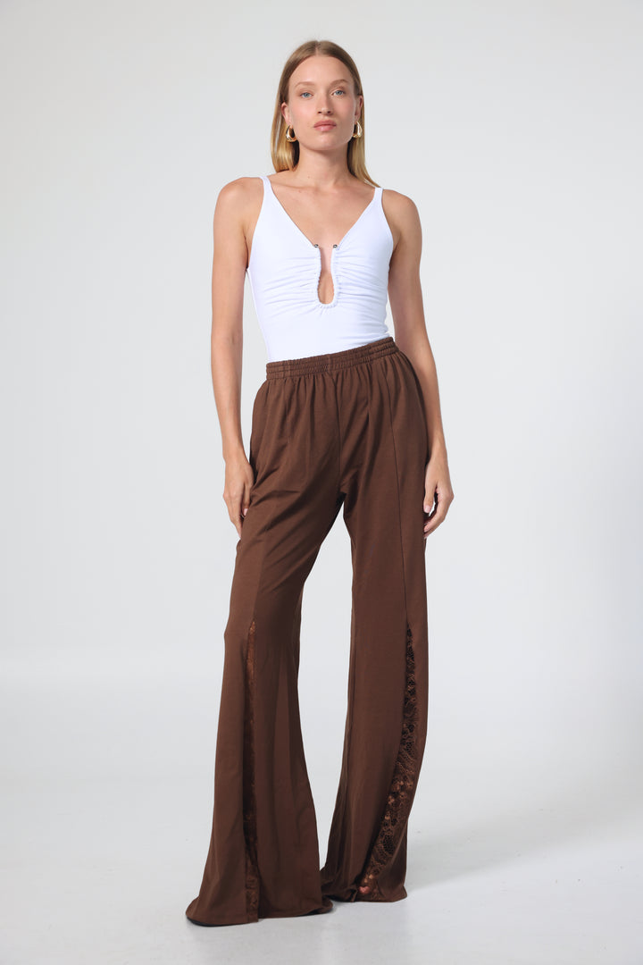 Lace Brown Wide Leg Bottoms