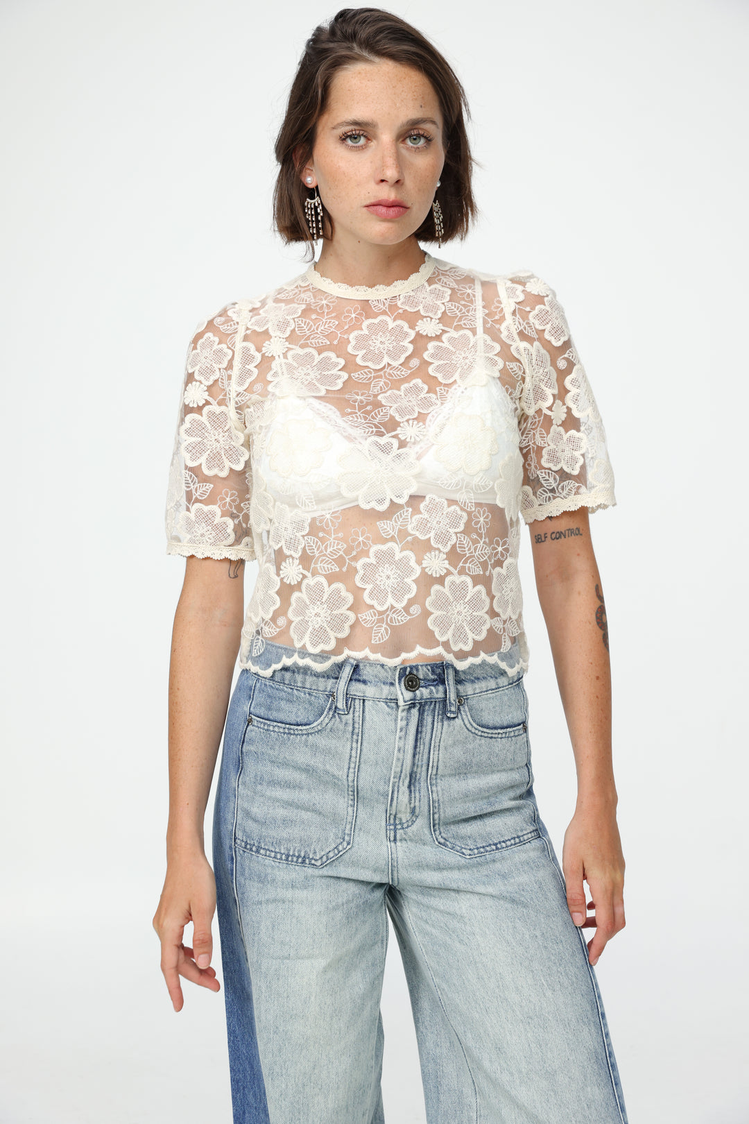 Floral Lace Cream T-Shirt