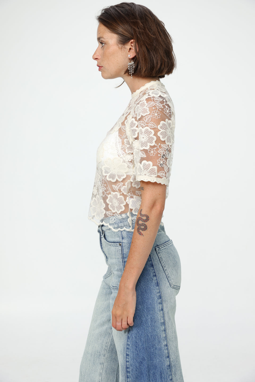Floral Lace Cream T-Shirt
