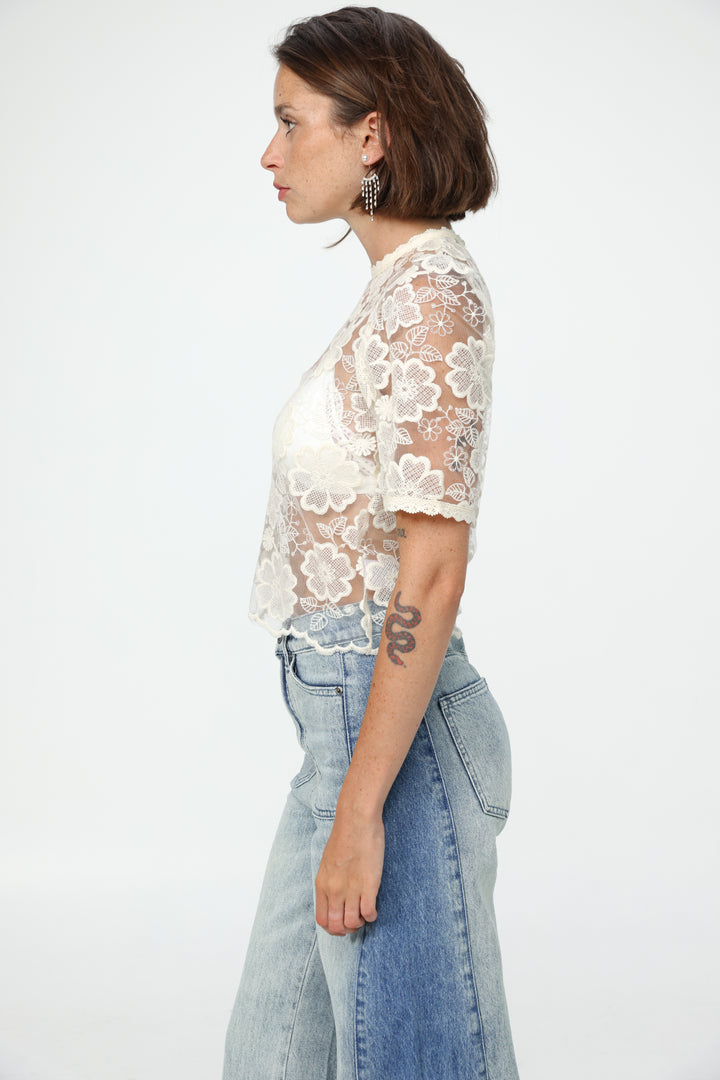Floral Lace Cream T-Shirt