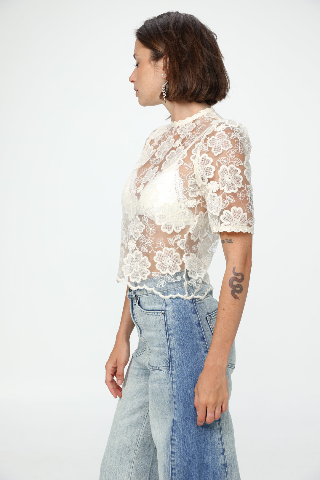 Floral Lace Cream T-Shirt