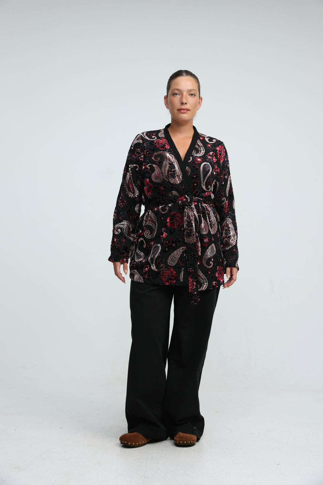 Incense Black Floral Kimono