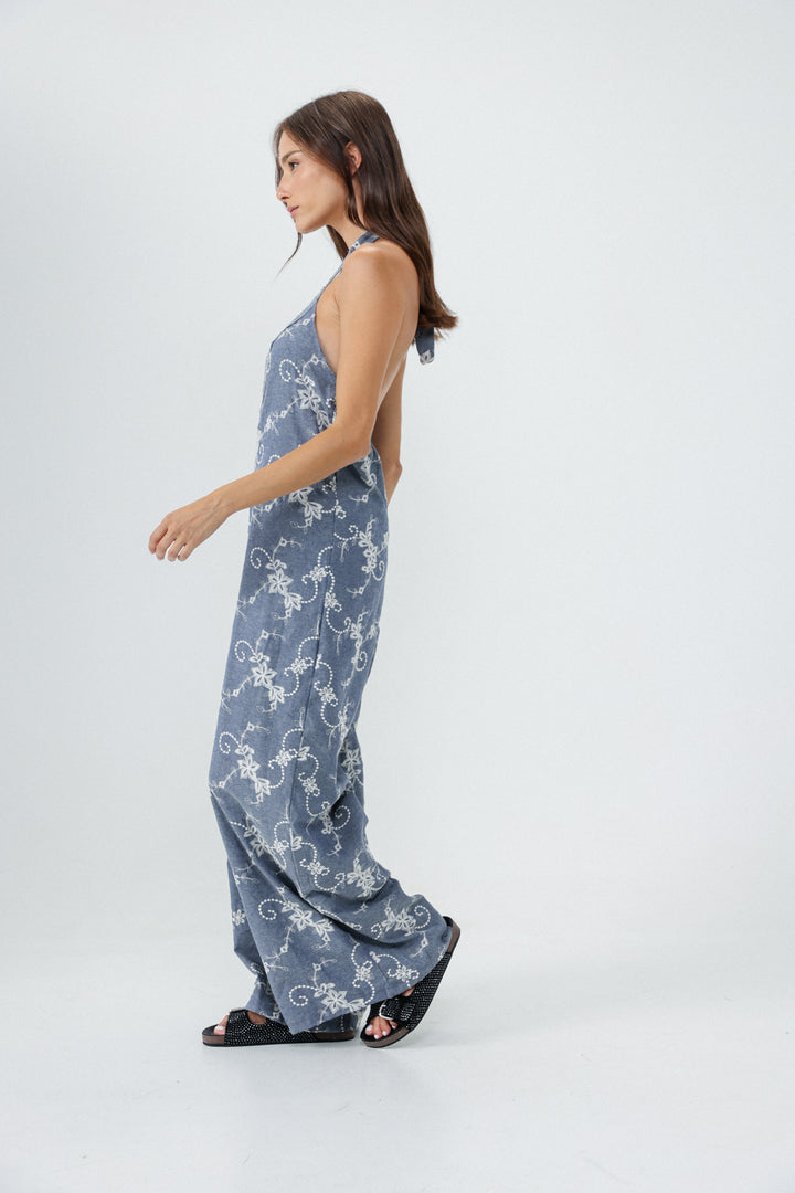 Lace Denim Blue Jumpsuit