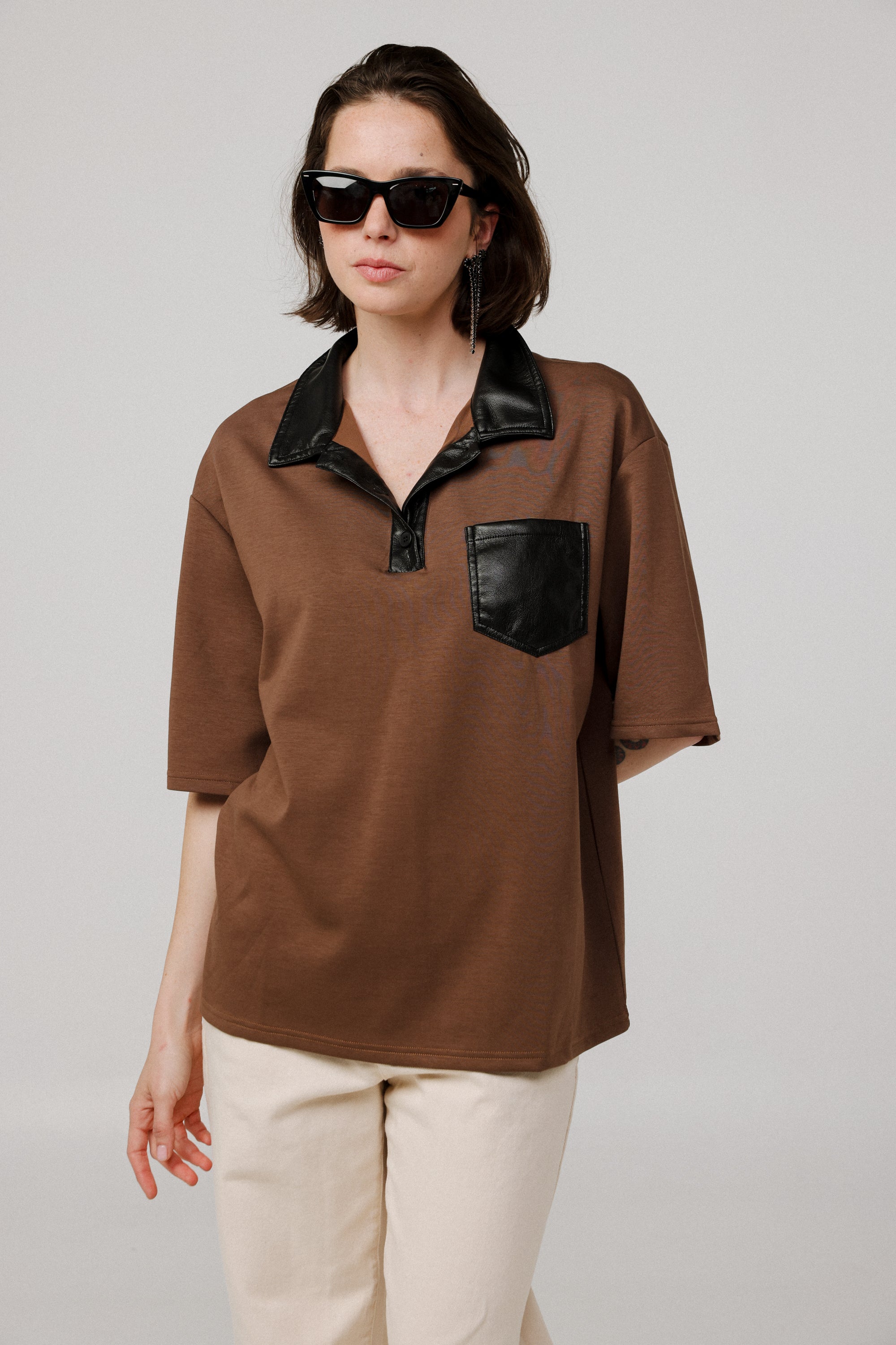 sarry sama♡ Layered Brown Polo Shirt Combo Brown Oversized Polo – SEESTARZ