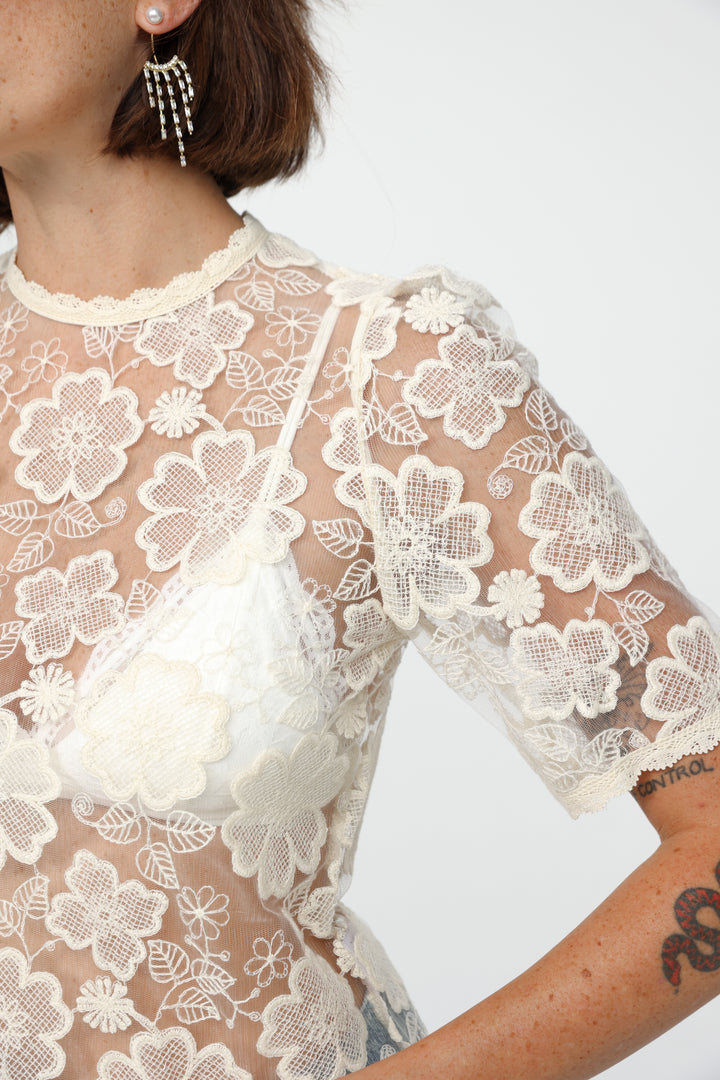 Floral Lace Cream T-Shirt