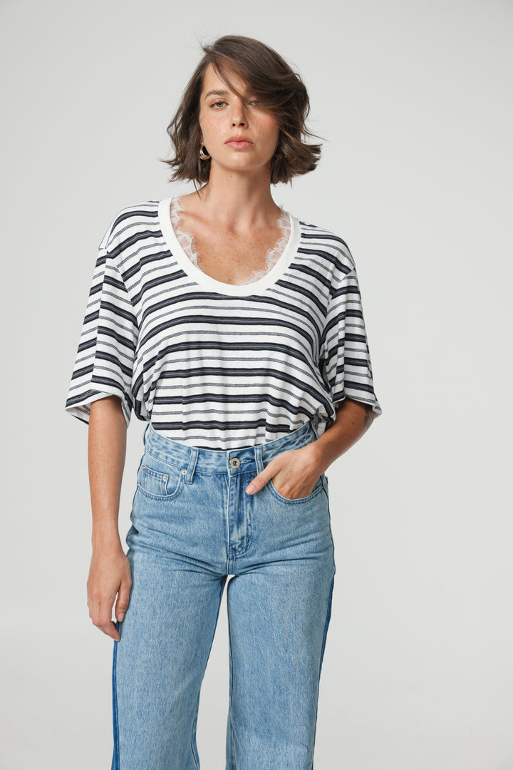 Smile Black Striped T-Shirt