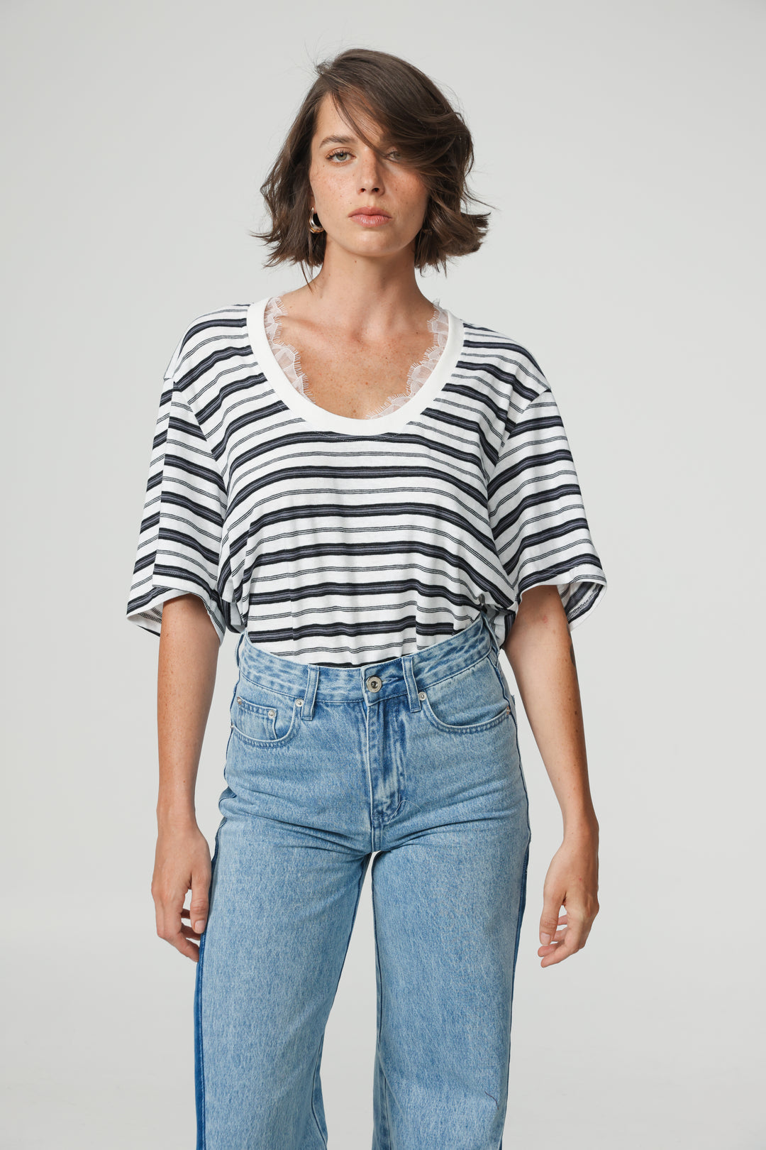 Smile Black Striped T-Shirt