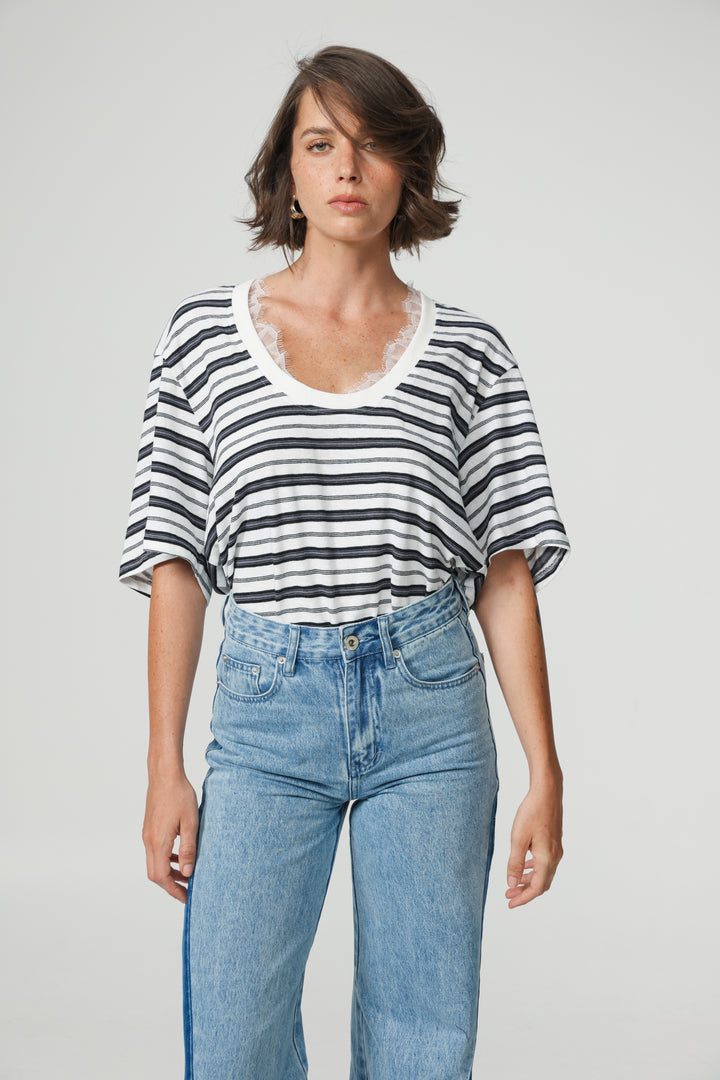 Smile Black Striped T-Shirt