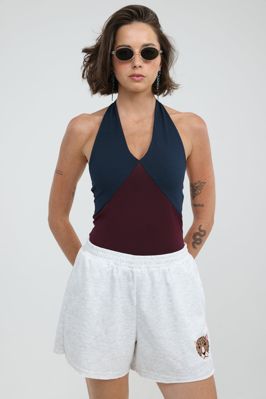 Note Mixed Wine/Navy Bodysuit