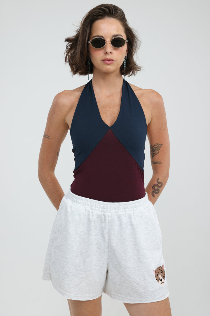 Note Mixed Wine/Navy Bodysuit