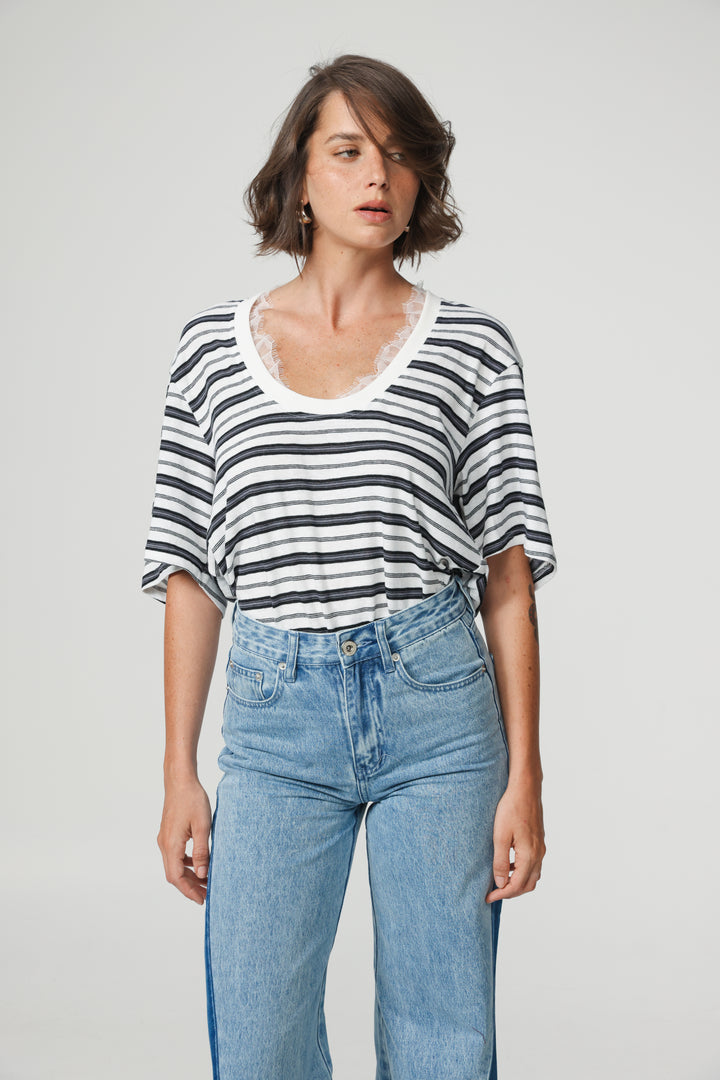 Smile Black Striped T-Shirt