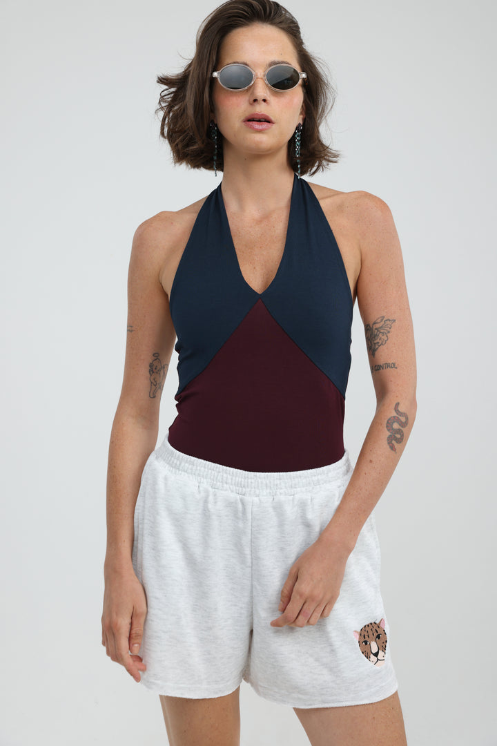 Note Mixed Wine/Navy Bodysuit