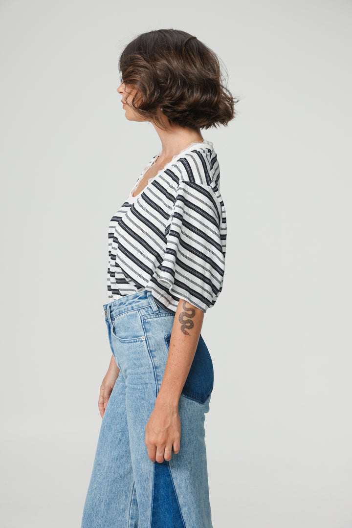 Smile Black Striped T-Shirt