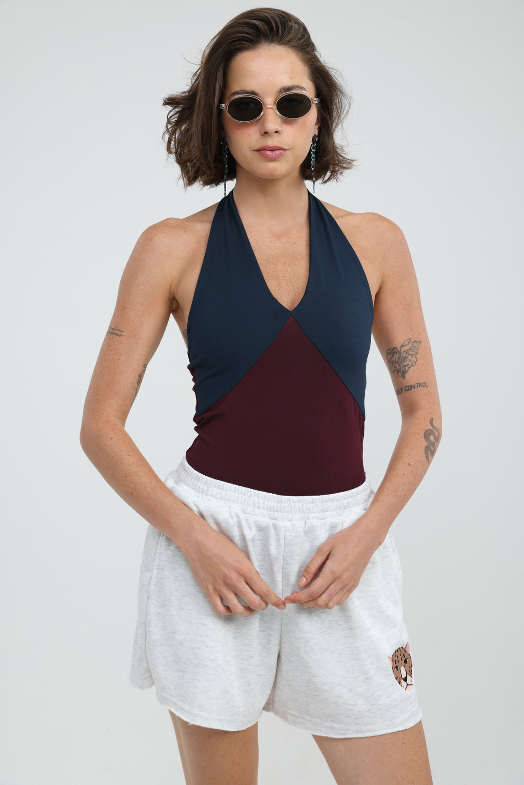 Note Mixed Wine/Navy Bodysuit