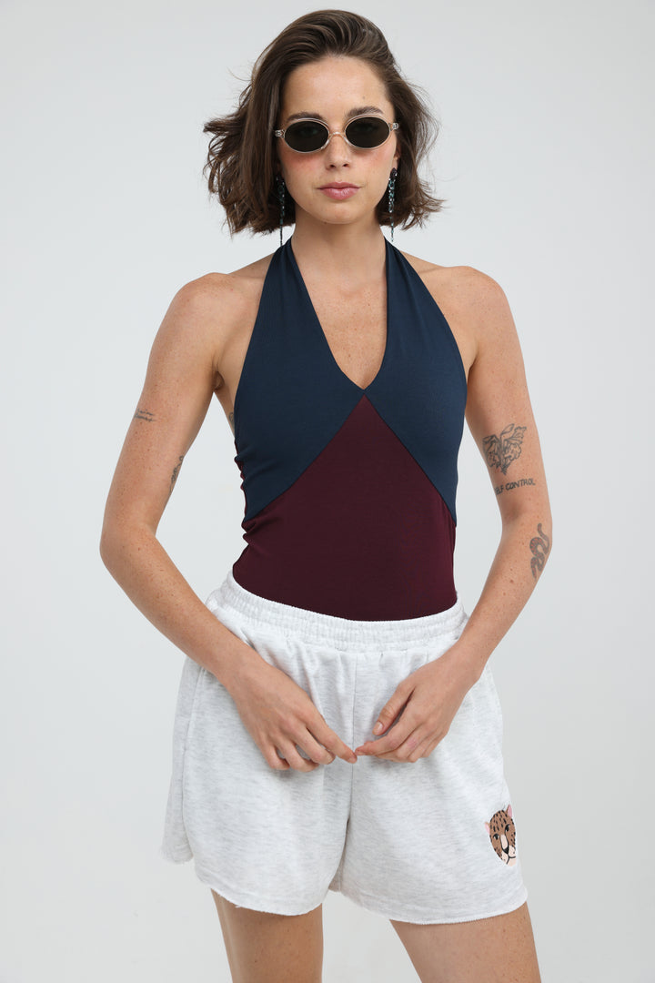 Note Mixed Wine/Navy Bodysuit