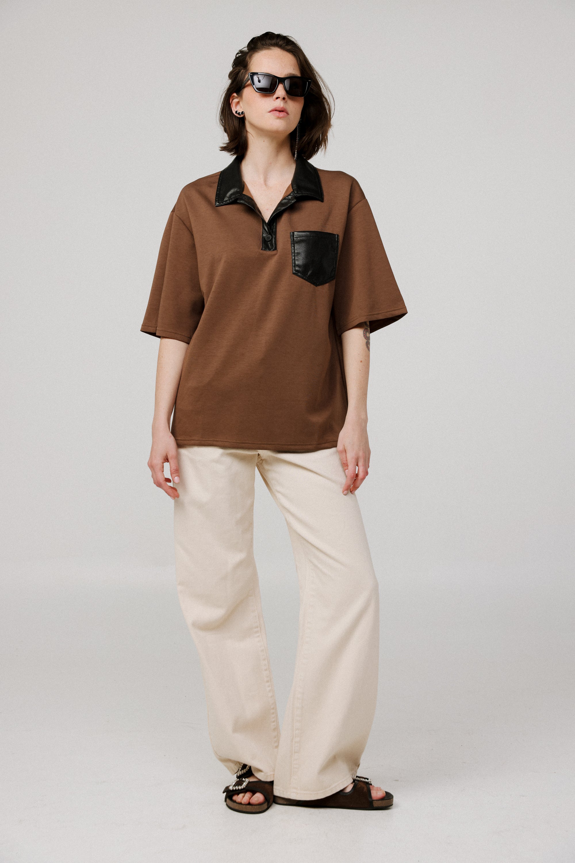 sarry sama♡ States United ZARA | brown Dark - SHIRT POLO LINEN 100% Shirt Polo Brown Layered トップス