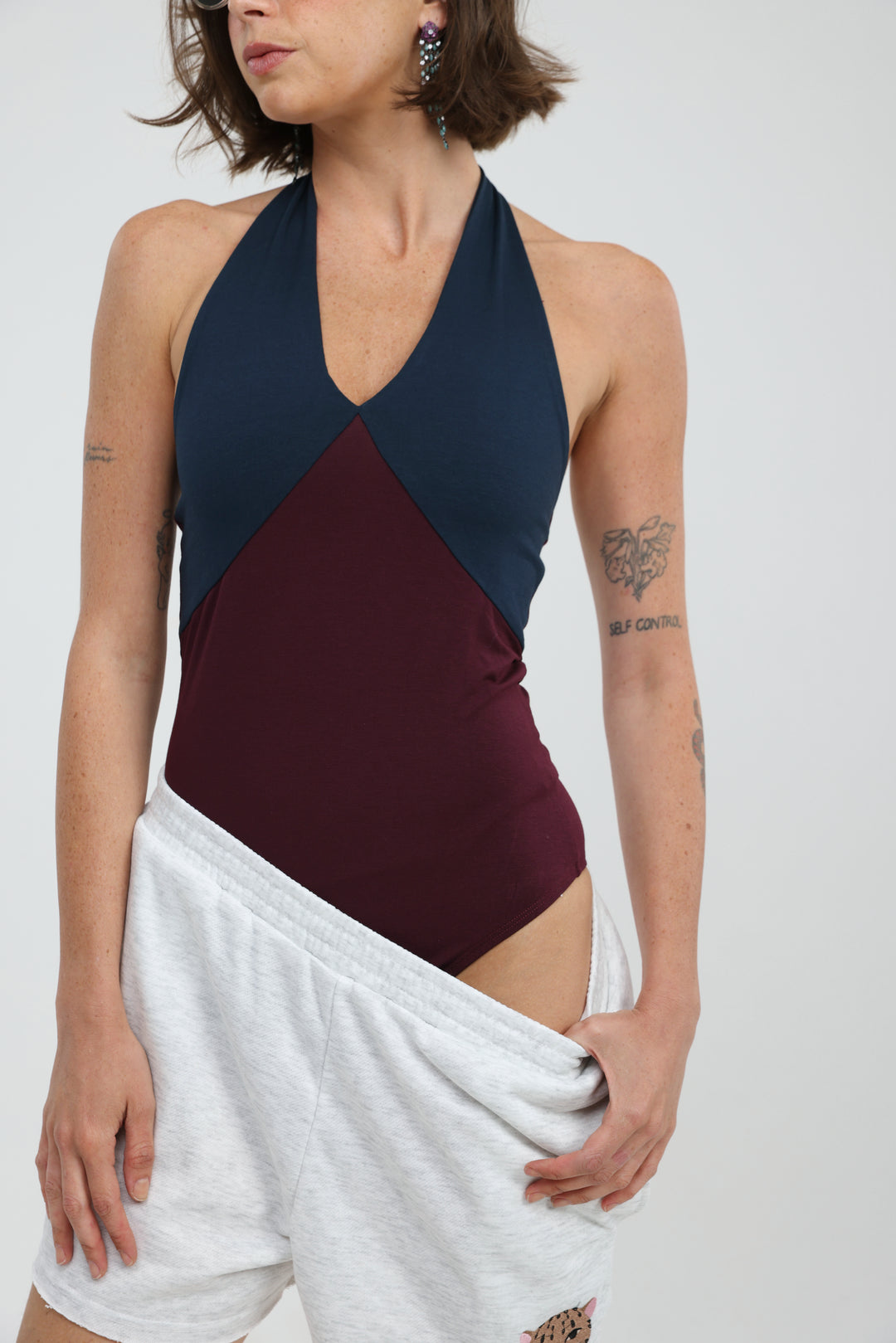 Note Mixed Wine/Navy Bodysuit