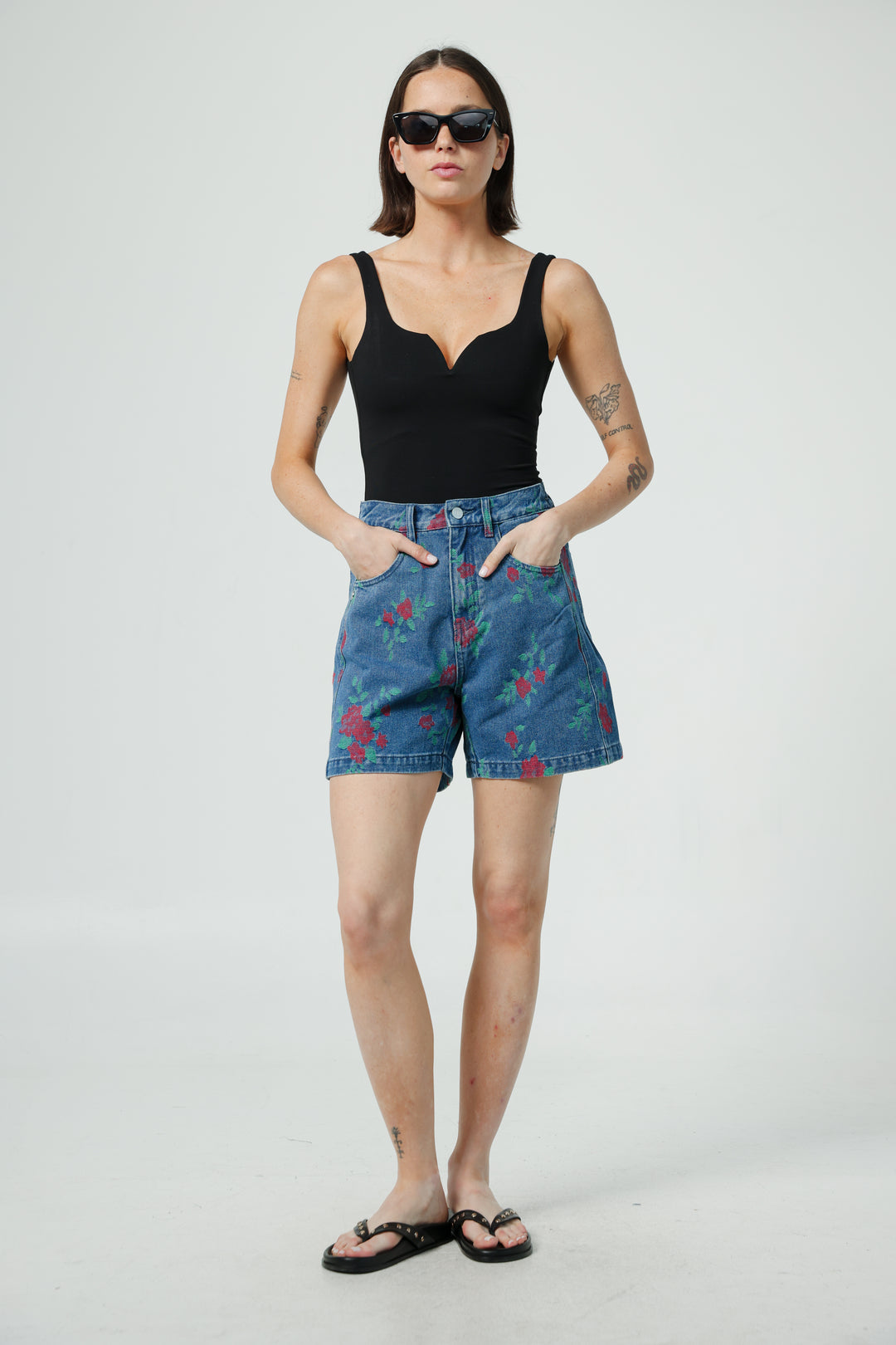 Guri Blue Flowered Denim Shorts