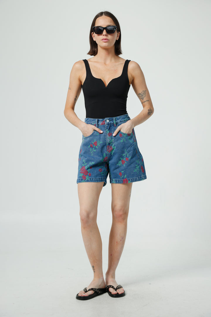 Guri Blue Flowered Denim Shorts