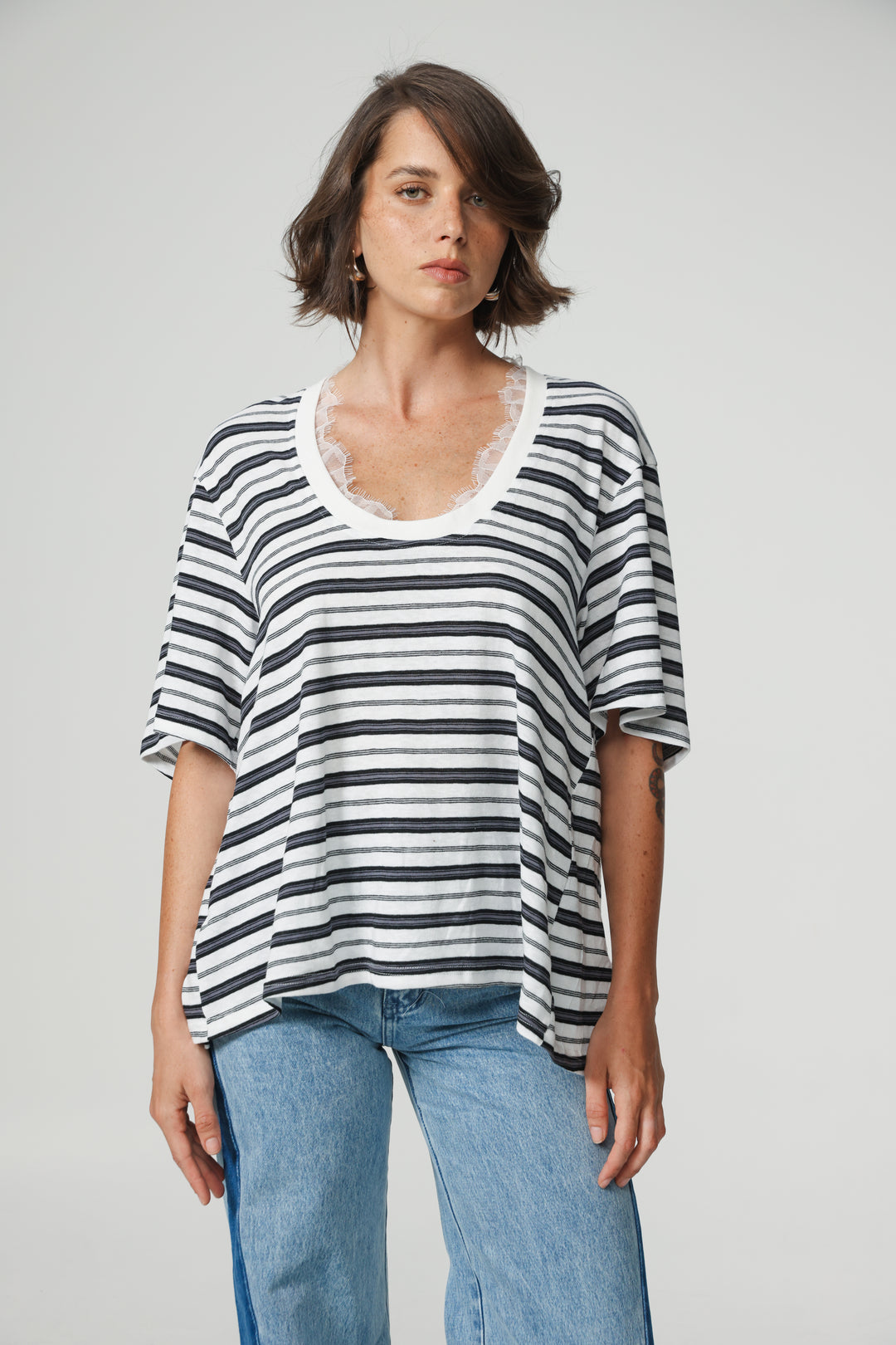 Smile Black Striped T-Shirt